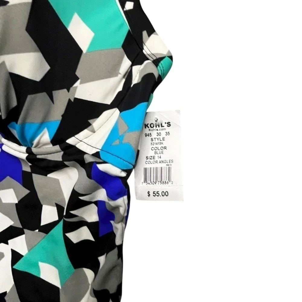 Upstream Womens Blue Geometric Underwire Tankini Swim Top Size 14‎ D-Cup NWT